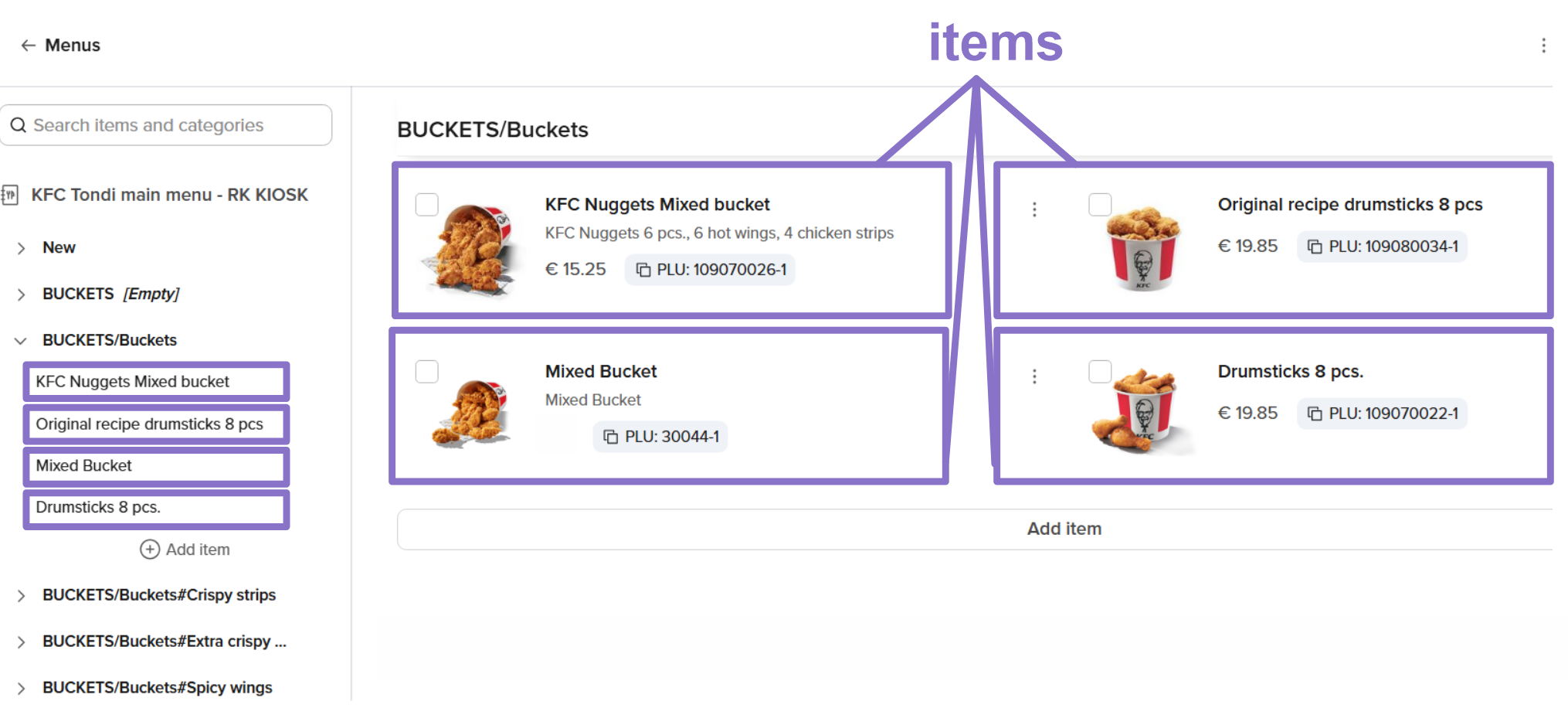 Menu items — How you fill it out in Deliverect