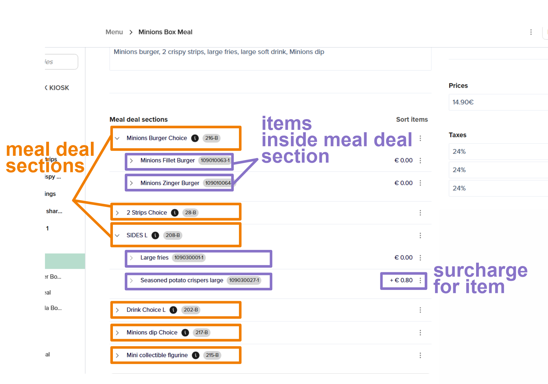 Meal deals (combos) — How you fill it out in Deliverect